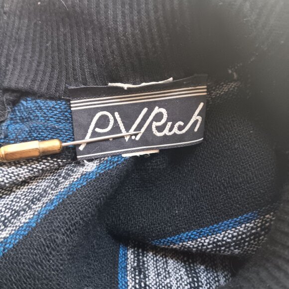 sz 13-14 Vintage New Wave Dress 1980's P.V. Rich Striped Knit Belted Made In USA - Picture 3 of 11